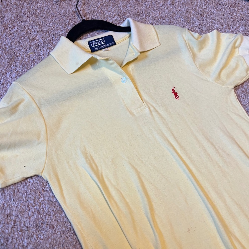 Vintage Polo Ralph Lauren Yellow Polo Dress Short Sleeve Red Pony Logo Large - Picture 9 of 9